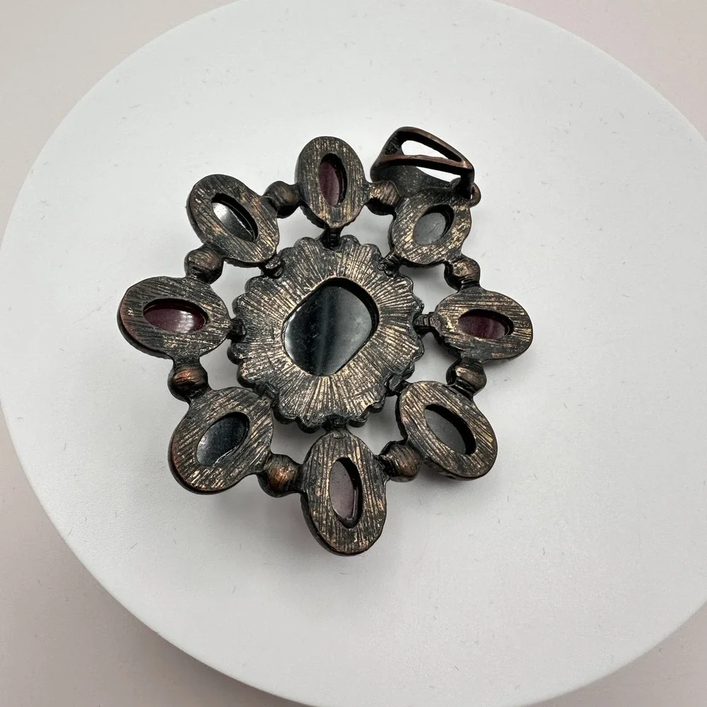 Vintage Y2K Silver‎ Tone Floral Pendant Rhinestone Statement Women's Jewelry
